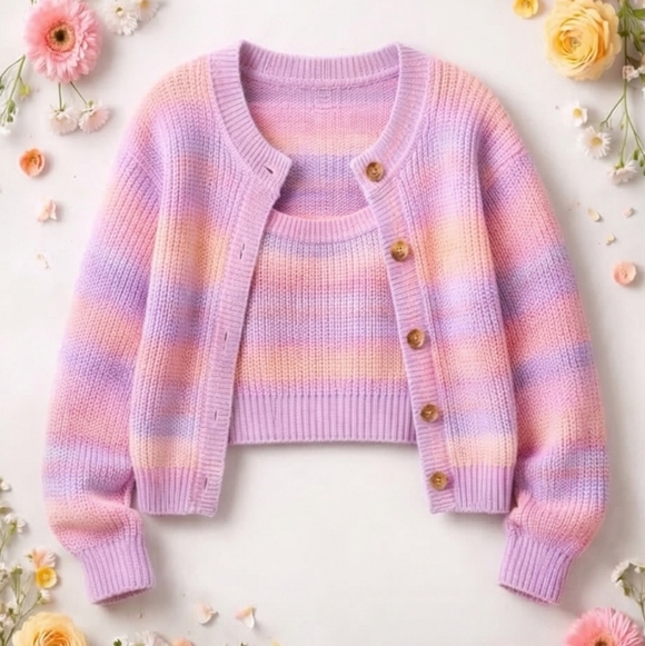 Women’s Pastel Striped Cardigan Set - Picture 6 of 10